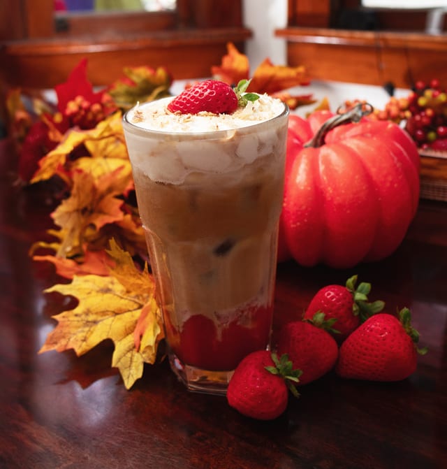 Strawberry Cheesecake Iced Latte.